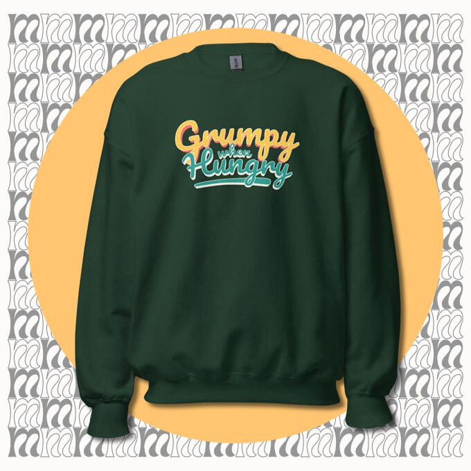 Hangry sweater, grumpy when hungry sweatshirt, funny foodie gift, foodie apparel, unisex cozy sweater, vintage script sweatshirt, food lover clothing.